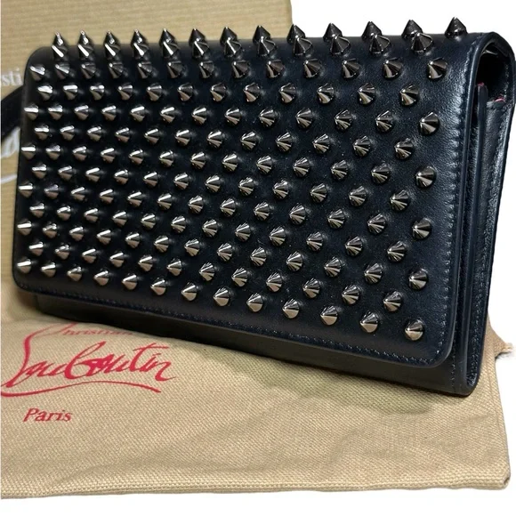 ❌SOLD❌Christian Louboutin Black Leather Clutch with Metallic Studs - Picture 4 of 11